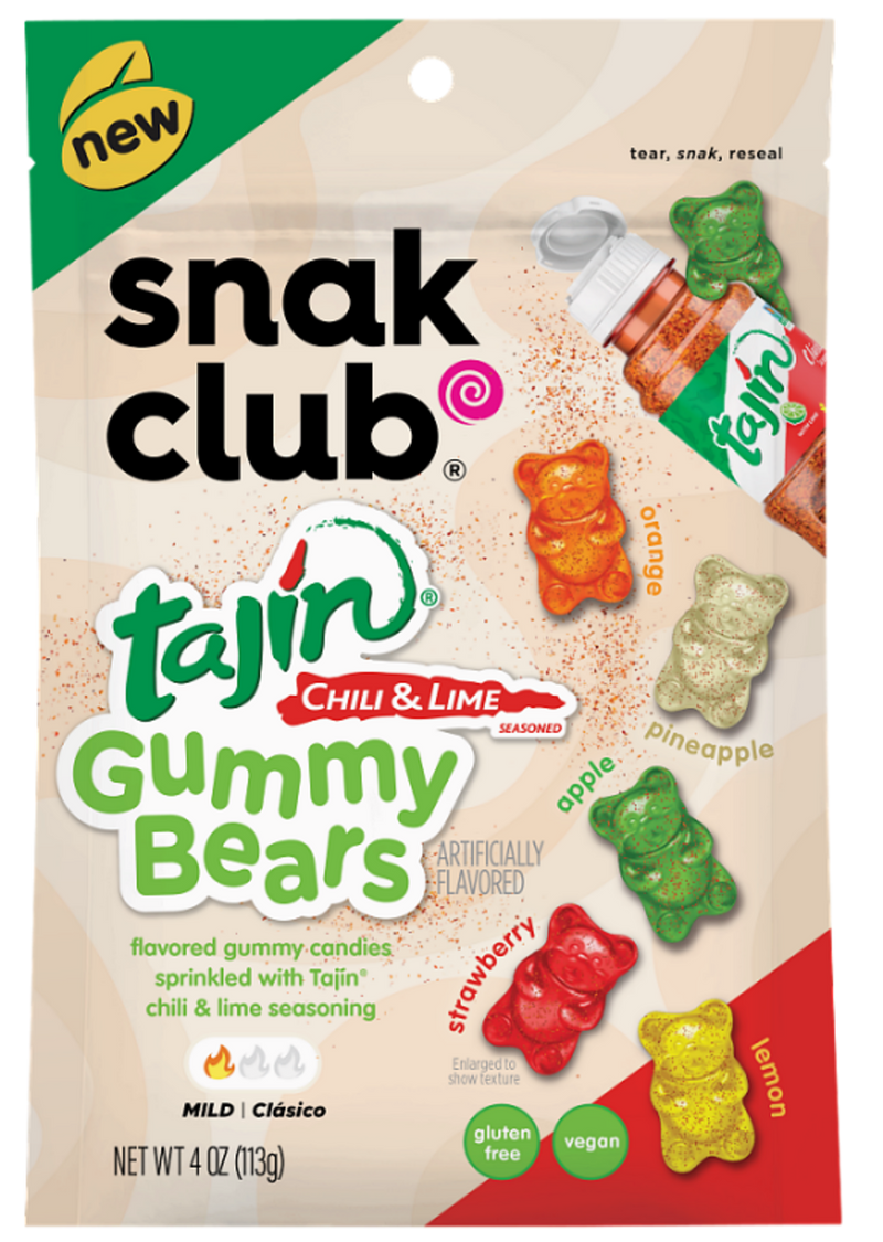 Snak Club Tajin Chili & Lime Seasoned Gummy Bears, 4 Ounce Bag, Pack of 6
